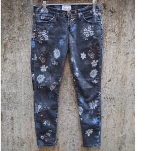 Current/Elliott The Stiletto Skinny Jeans Black Wildflower Floral Print Size 28